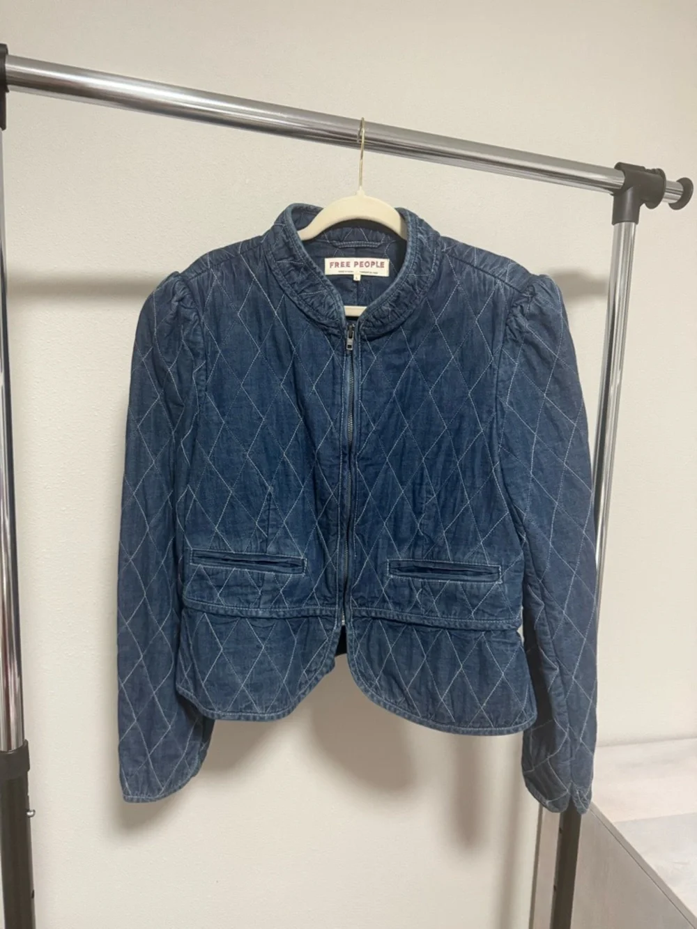 Free People Quilted Denim Tailored Jacket - Picture 1 of 4